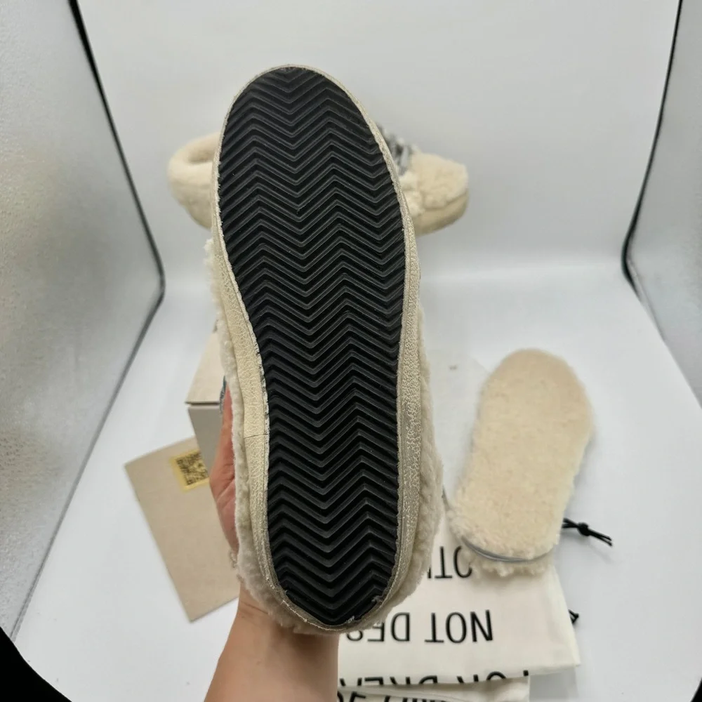 NWT Golden Goose Superstar Sabot Shearling Glitter Sneaker Mule Natural / Silver - Picture 12 of 16
